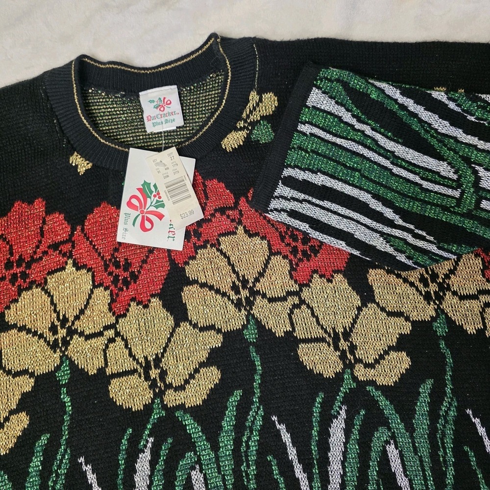New Vintage Nutcracker Plus Christmas Sweater 3X Made USA Festive Shiny ¾ Sleeve